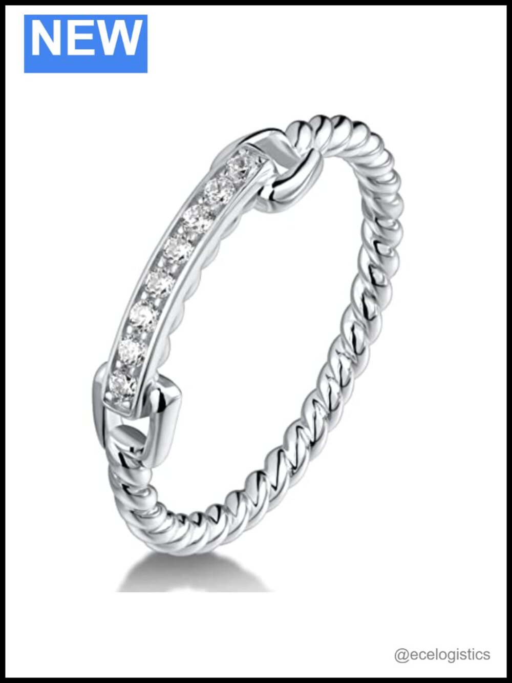 Moissanite Eternity Rope Band Sterling Silver White Gold Plated Ring